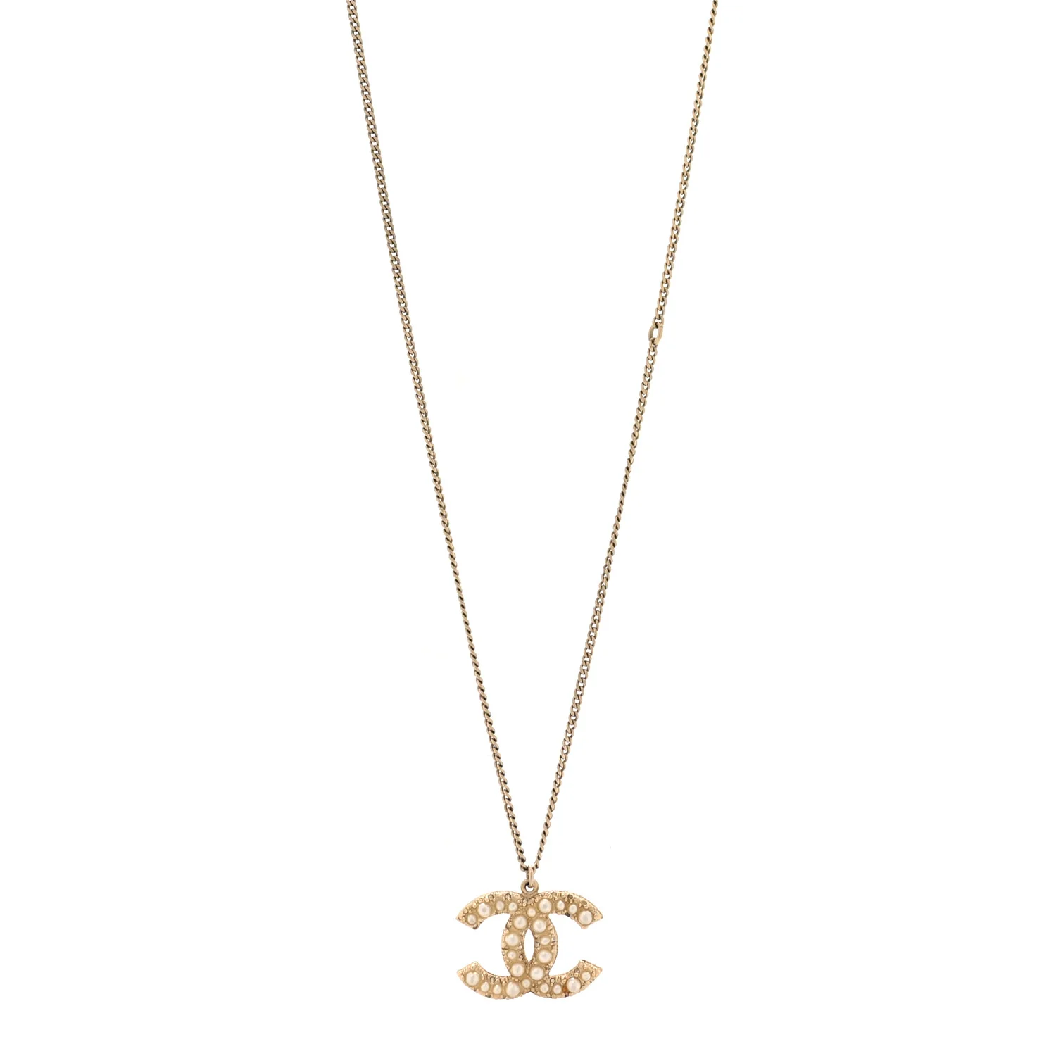 Pearl CC Pendant Necklace Gold