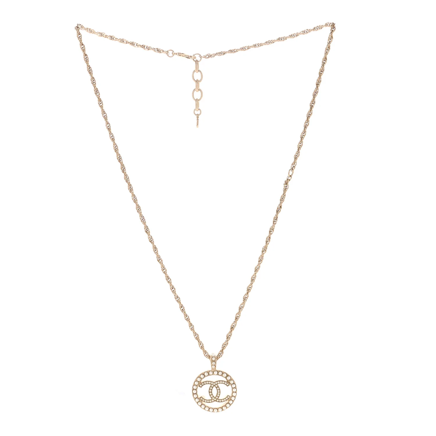 Pearl CC Round Pendant Necklace Gold - Image 3
