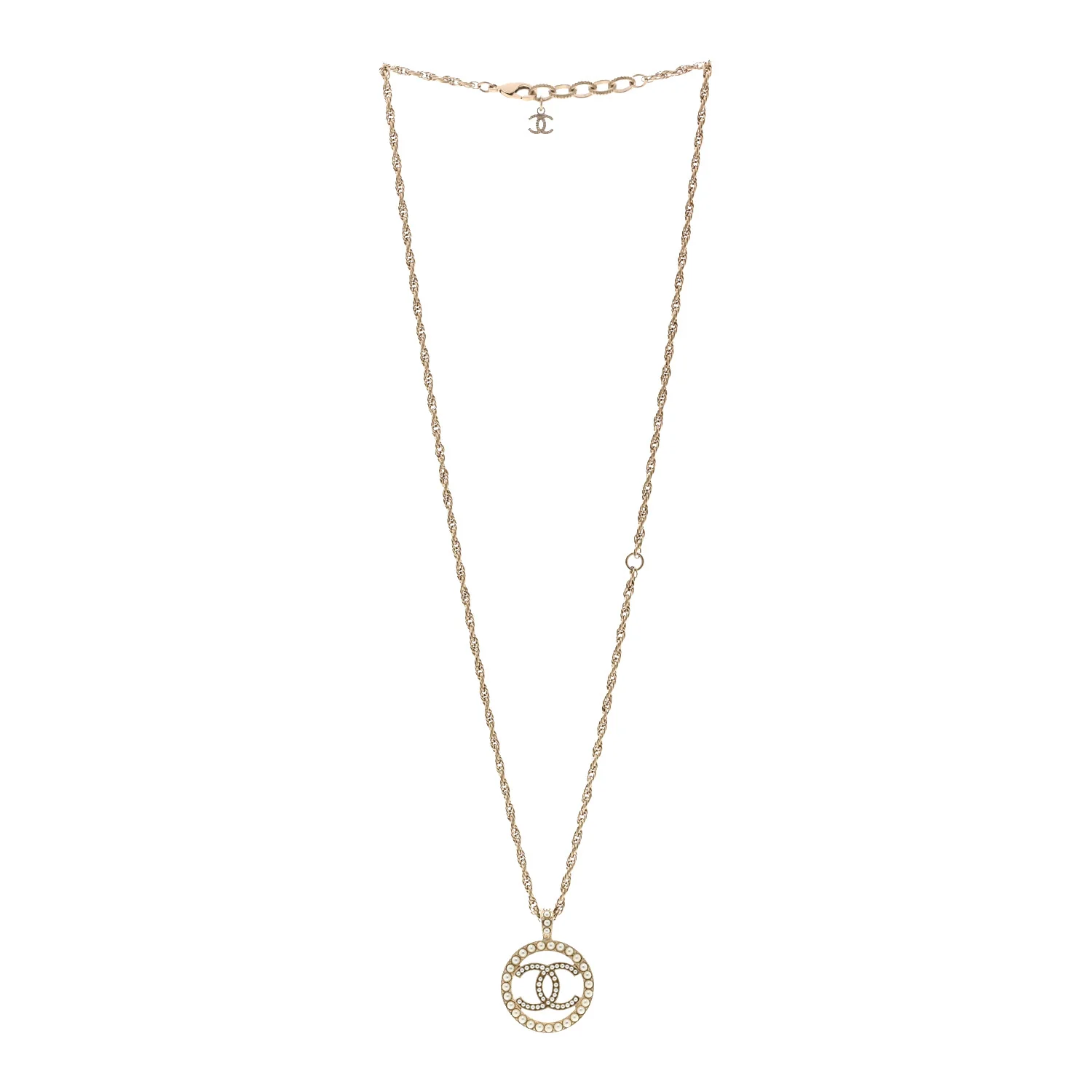 Pearl CC Round Pendant Necklace Gold - Image 3