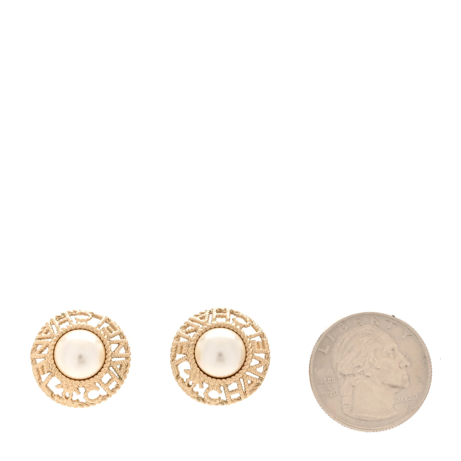 Pearl CC Round Rope Logo Earrings Gold - Image 2