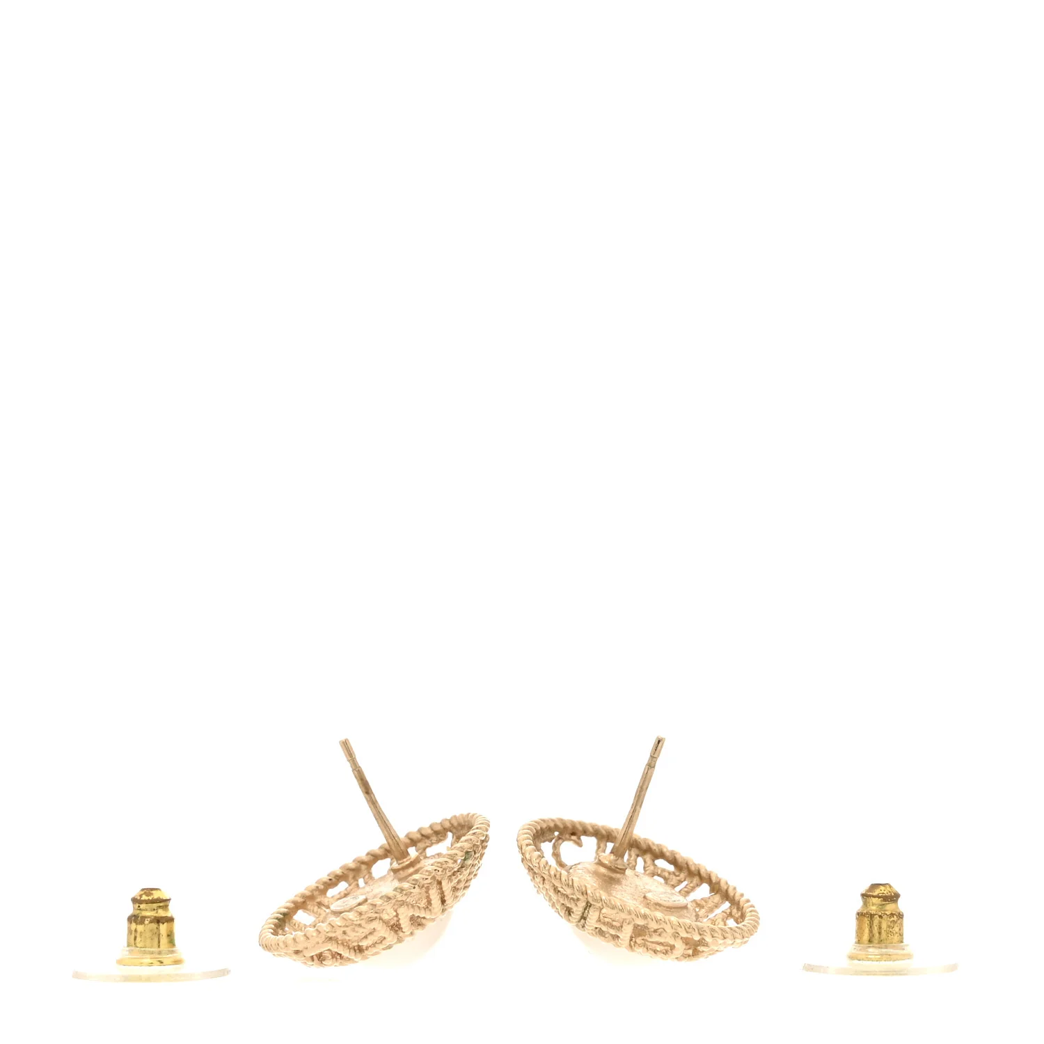 Pearl CC Round Rope Logo Earrings Gold - Image 3