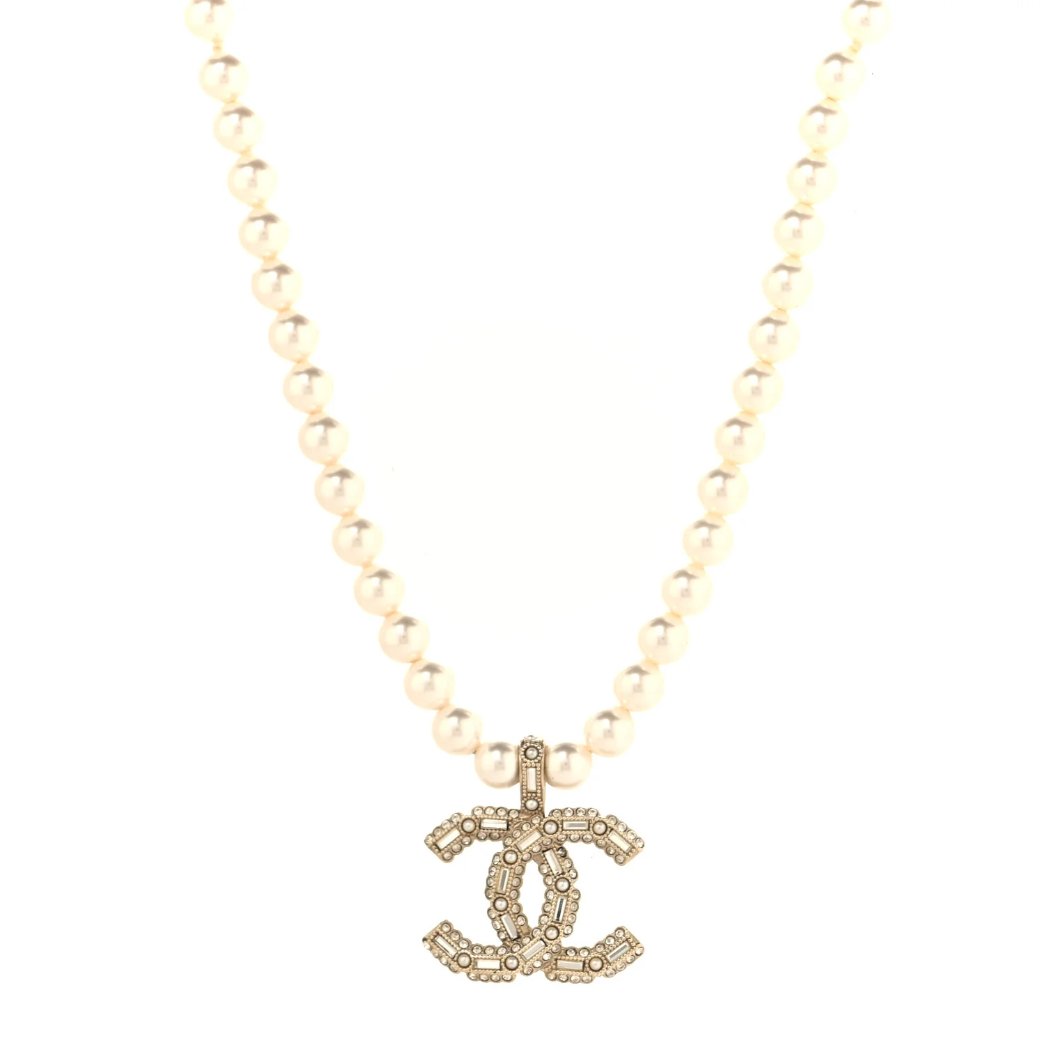 Pearl Crystal Baguette CC Short Necklace Gold