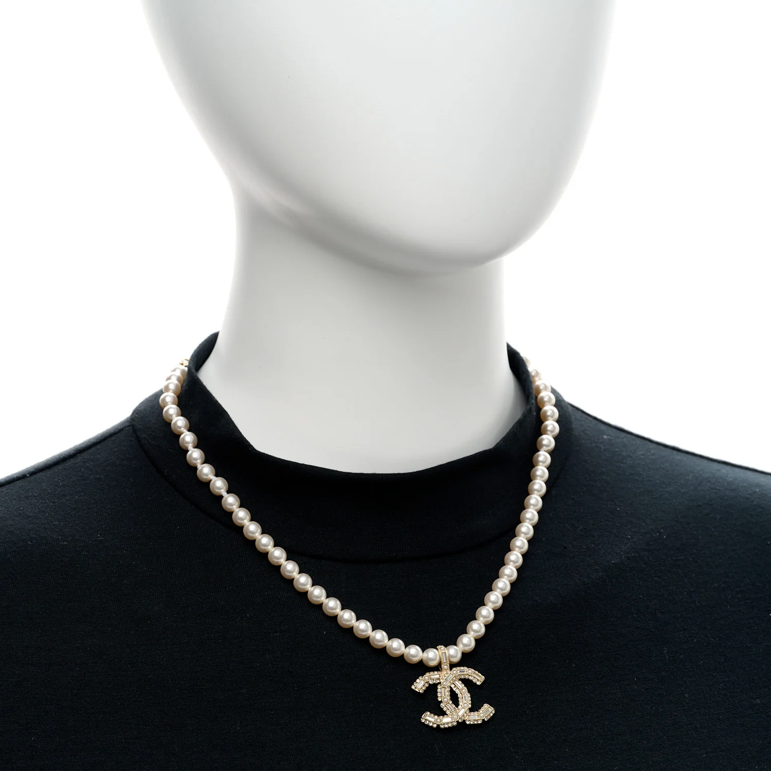 Pearl Crystal Baguette CC Short Necklace Gold - Image 2