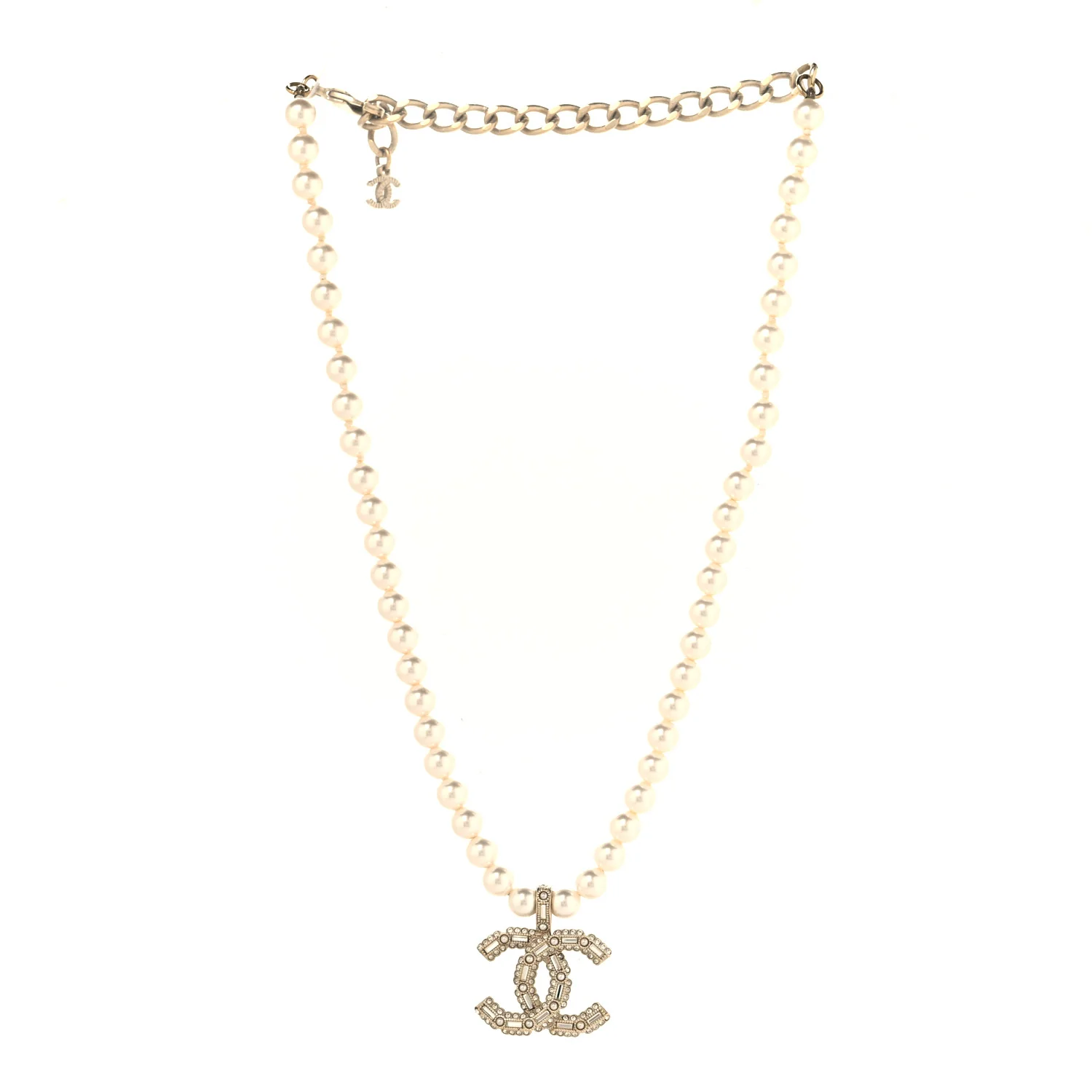 Pearl Crystal Baguette CC Short Necklace Gold - Image 3
