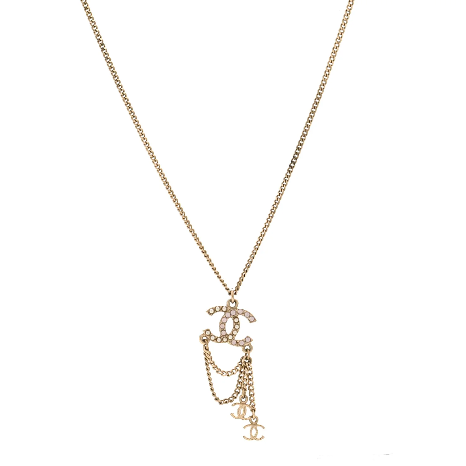 Pearl Crystal CC Chain Necklace Gold Pink