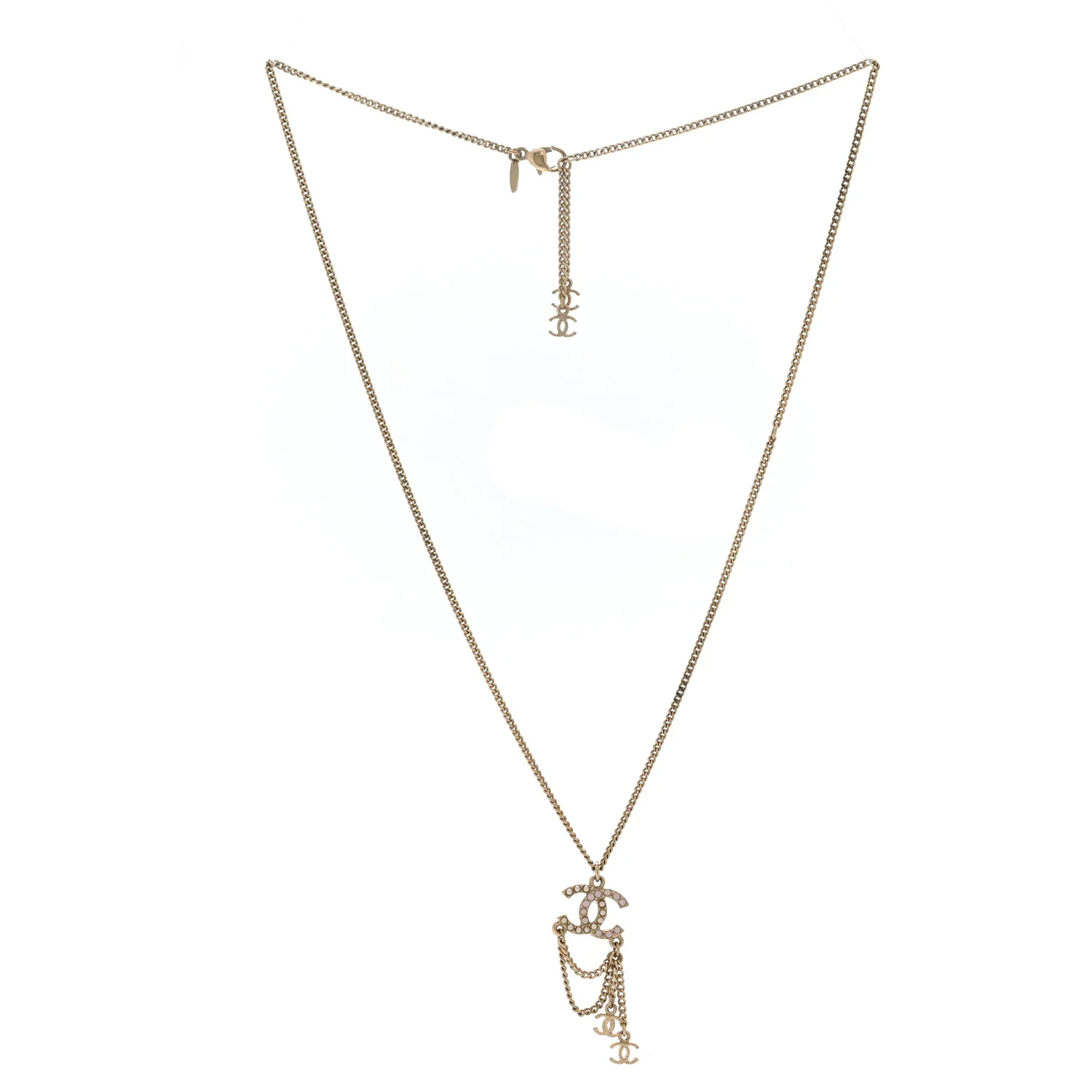 Pearl Crystal CC Chain Necklace Gold Pink - Image 3