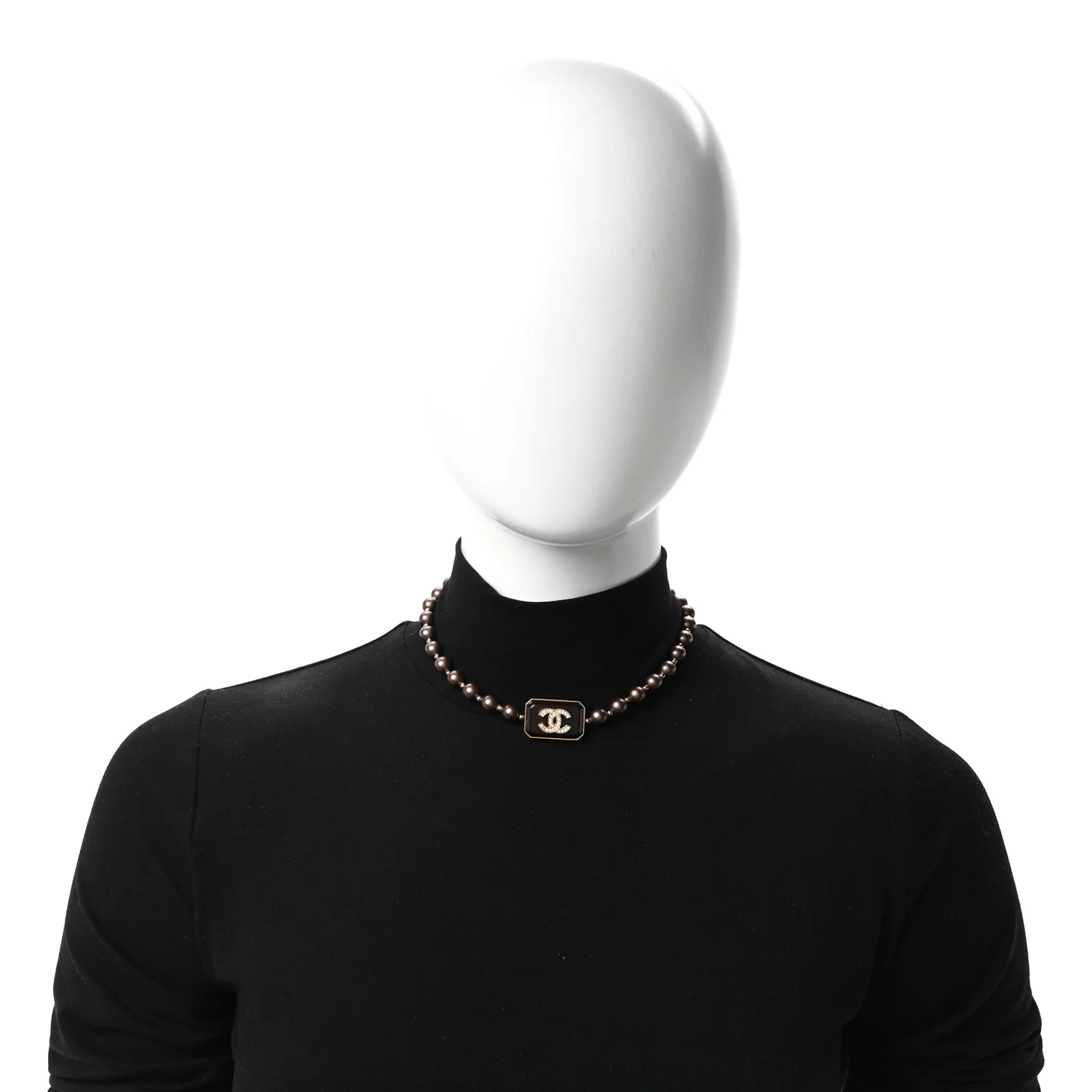 Pearl Crystal CC Choker Necklace Brown Gold - Image 2