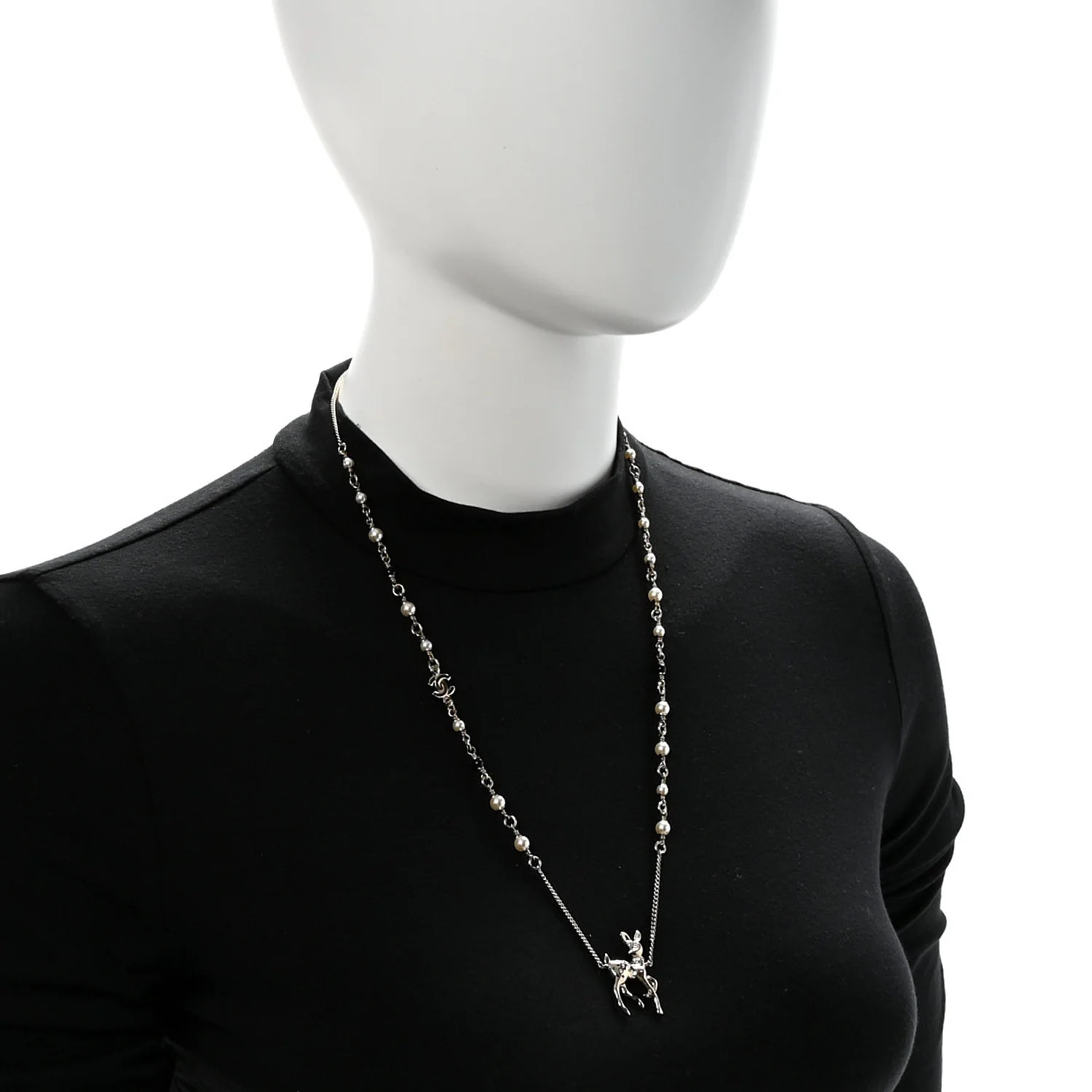 Pearl Crystal CC Deer Long Necklace Gold Green - Image 2