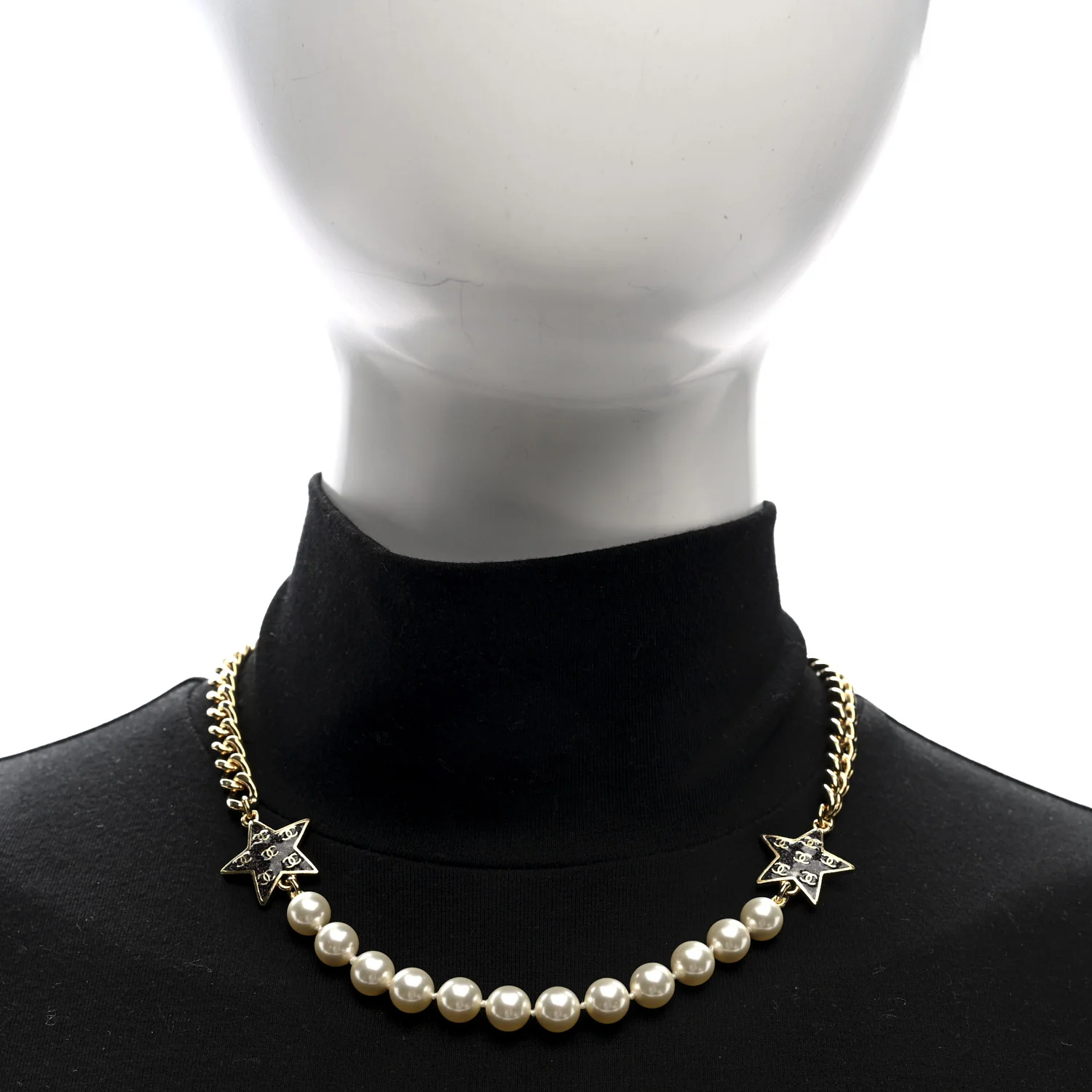Pearl Crystal CC Star Choker Necklace Gold - Image 2