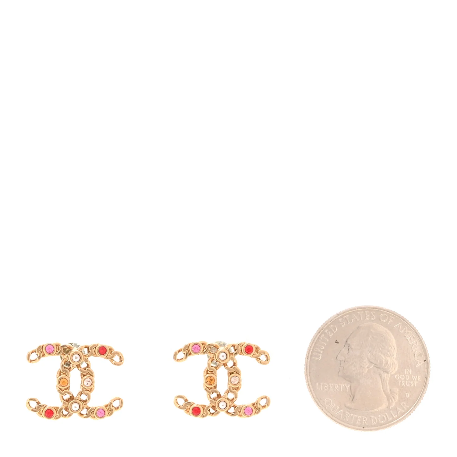 Pearl Crystal Chain Link CC Earrings Gold Red Pink Yellow - Image 2