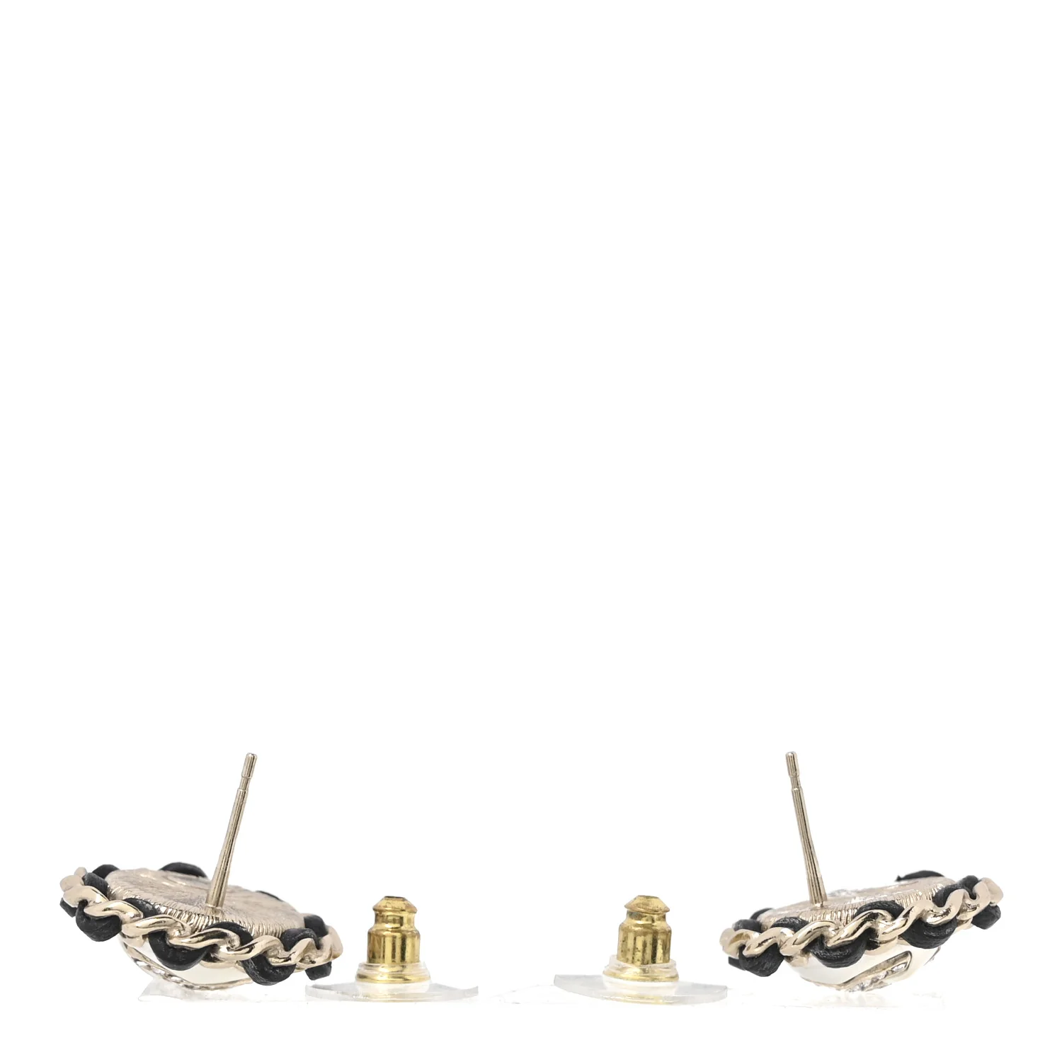 Pearl Crystal Lambskin CC Earrings Gold Black - Image 3