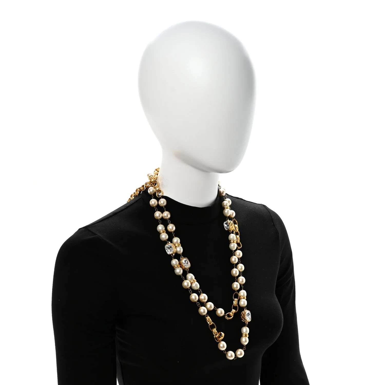 Pearl Crystal Long Necklace Gold - Image 2