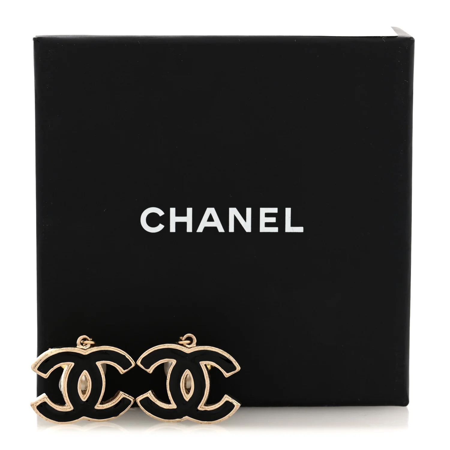 Pearl Enamel CC Drop Earrings Black - Image 5