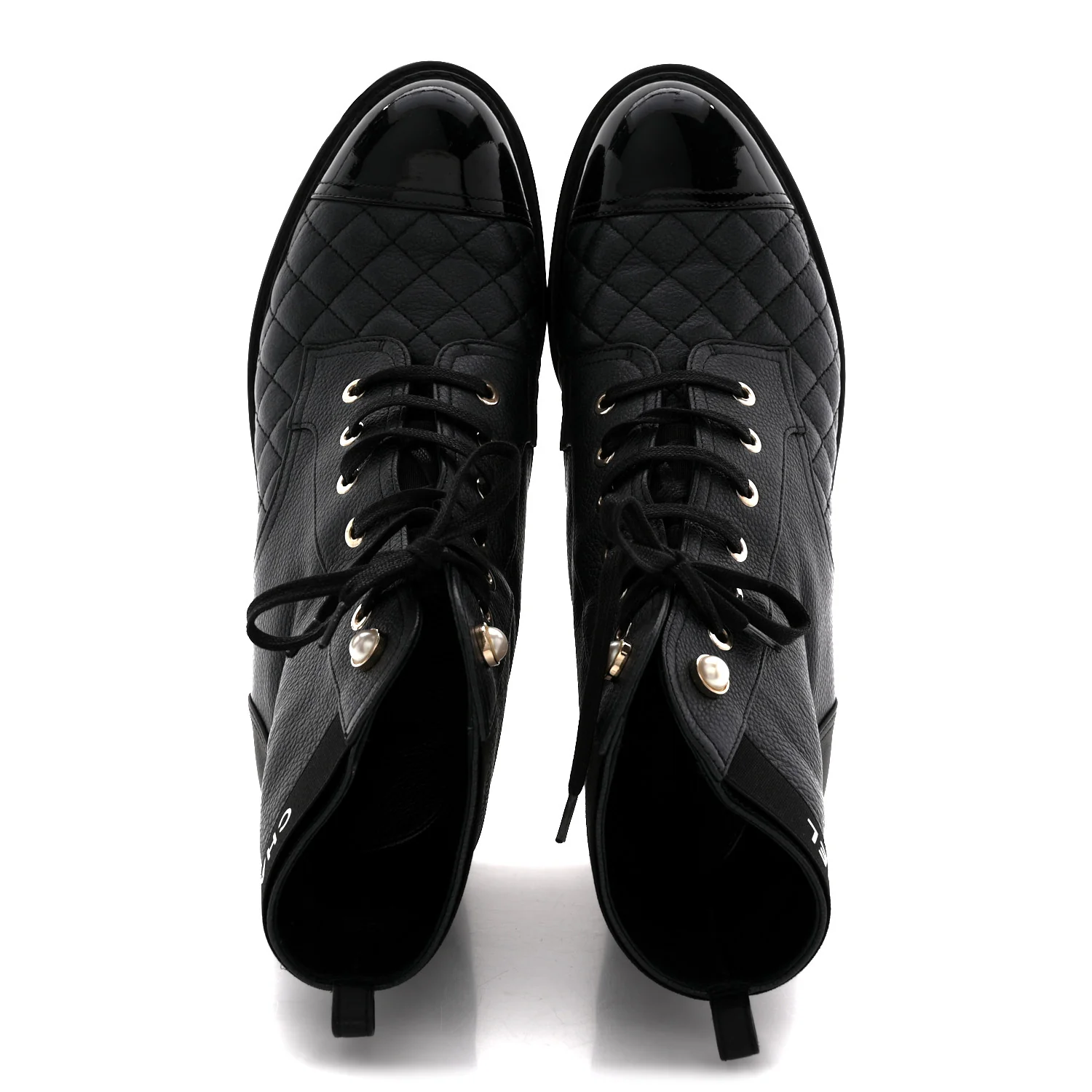 Pearly Calfskin Patent Calfskin Lace Up Combat Boots 40 Black - Image 2