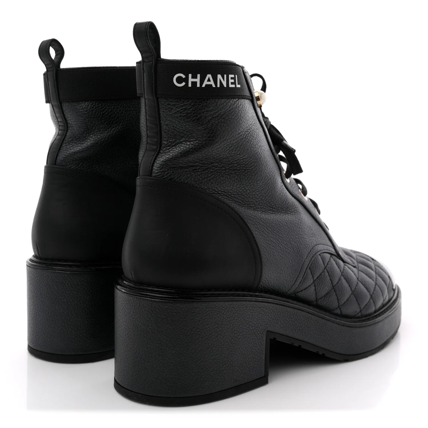 Pearly Calfskin Patent Calfskin Lace Up Combat Boots 40 Black - Image 5