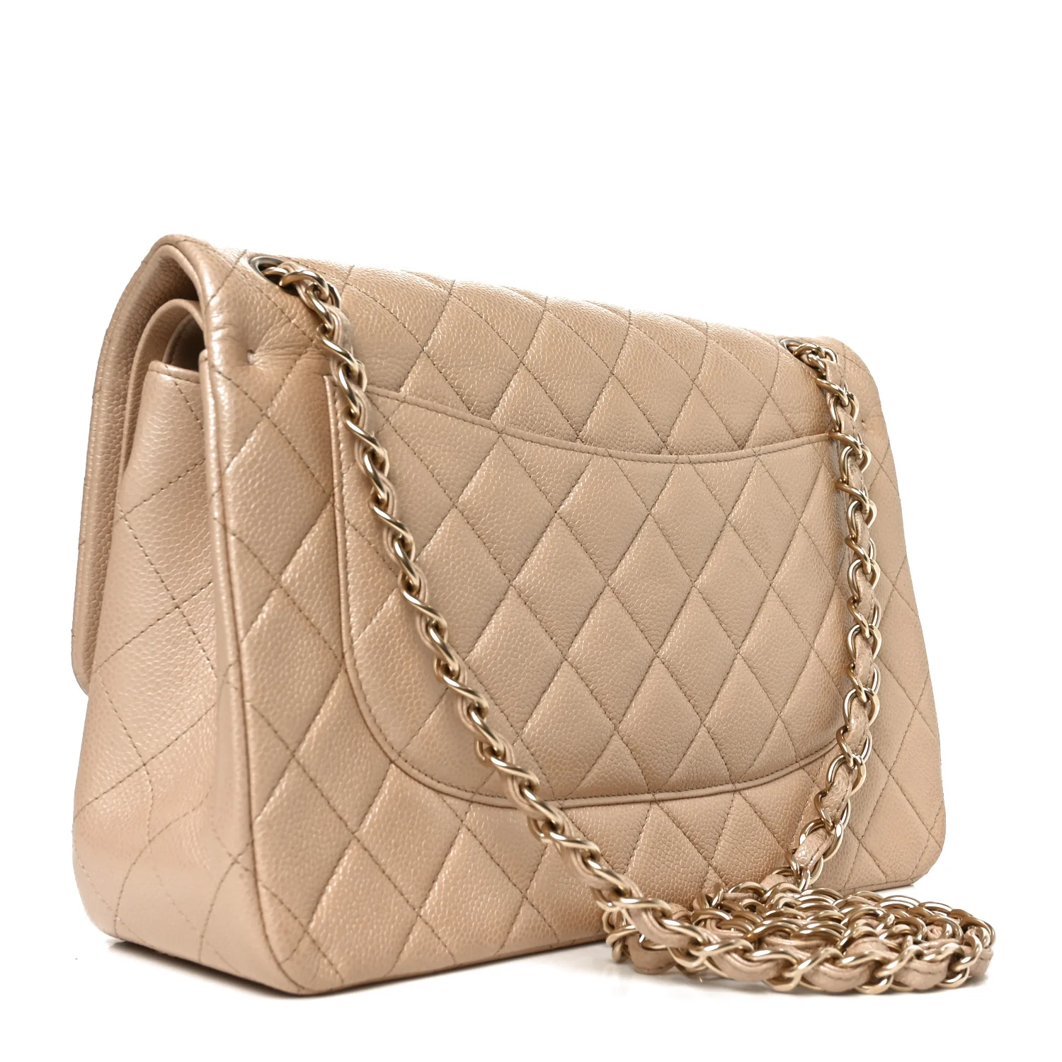 Pearly Caviar Quilted Jumbo Double Flap Beige - Image 3