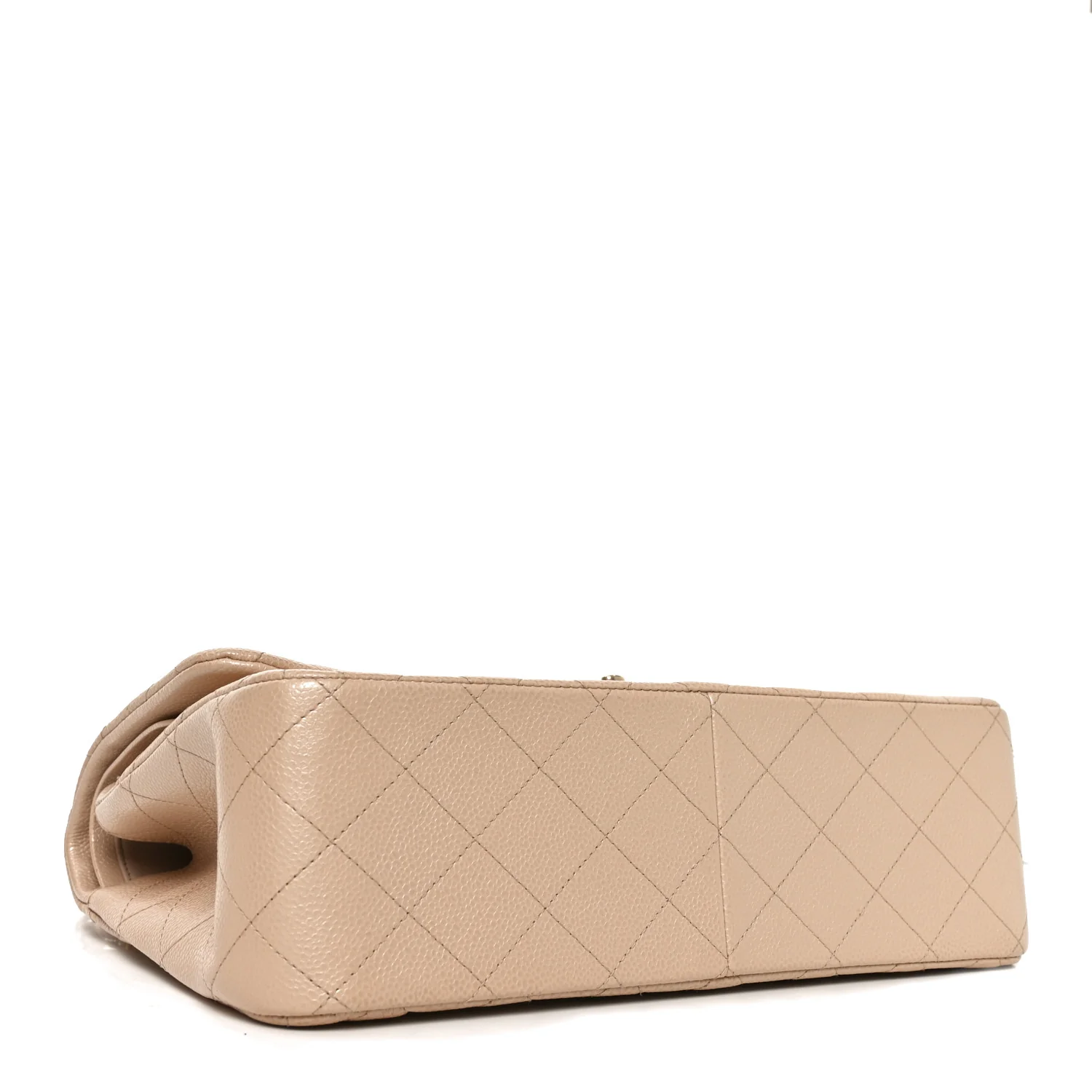 Pearly Caviar Quilted Jumbo Double Flap Beige - Image 4