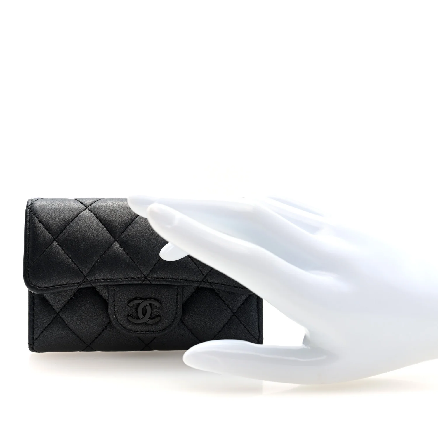 Pearly Lambskin Quilted Flap Card Holder Wallet So Black - Image 2