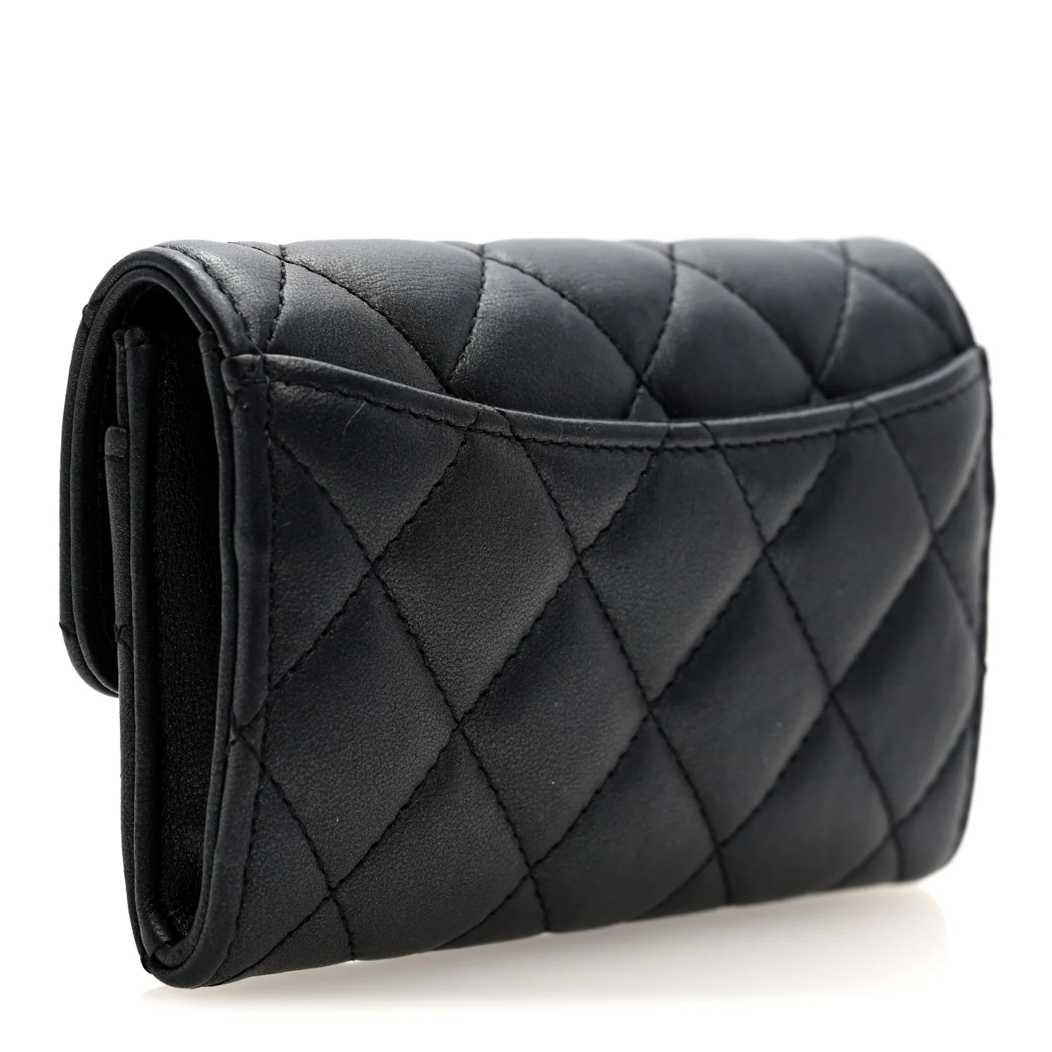 Pearly Lambskin Quilted Flap Card Holder Wallet So Black - Image 3
