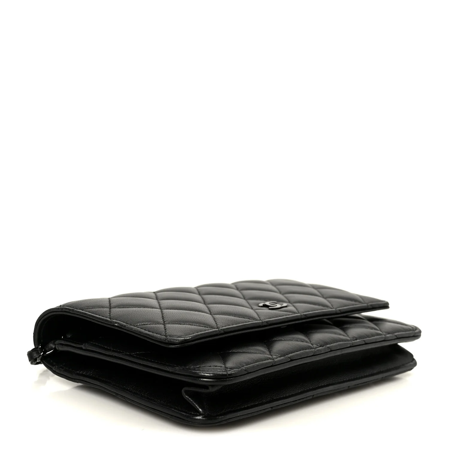 Pearly Lambskin Quilted Wallet On Chain WOC So Black - Image 3