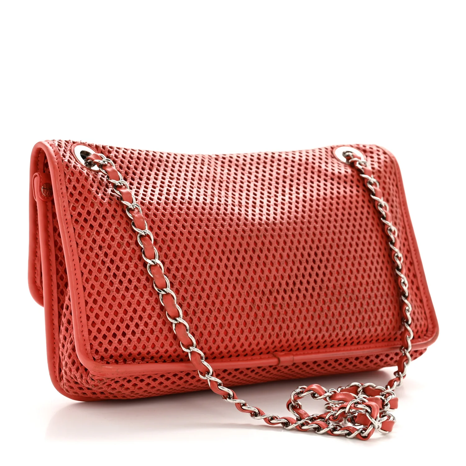 Perforated Calfskin Large Up In The Air Flap Red - Image 3