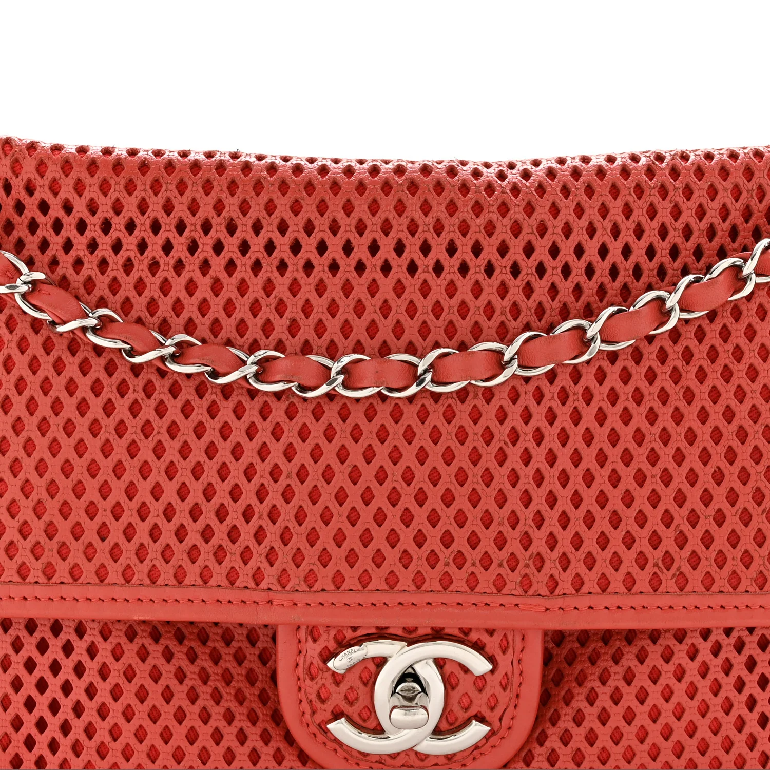 Perforated Calfskin Large Up In The Air Flap Red - Image 8
