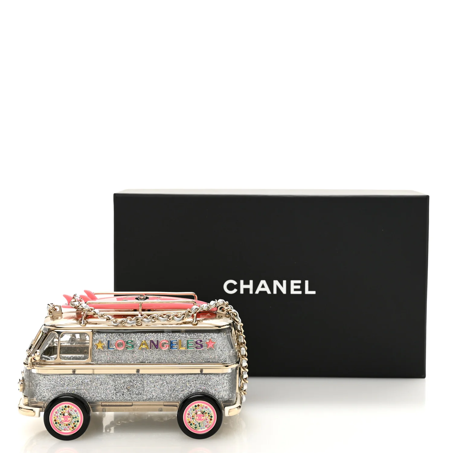 Plexiglass Crystal Glitter Los Angeles Mini Van Minaudiere Silver Gold Pink - Image 12