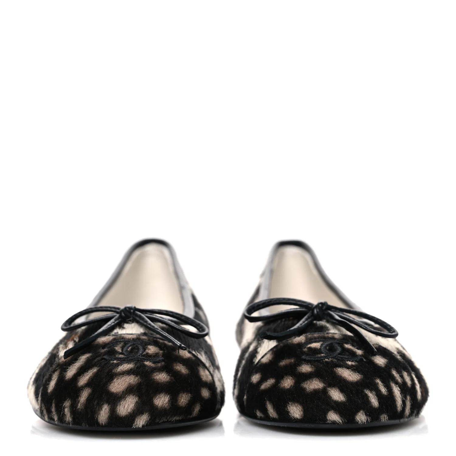 Pony Hair Cap Toe CC Ballerina Flats 37.5 White Brown Black - Image 3
