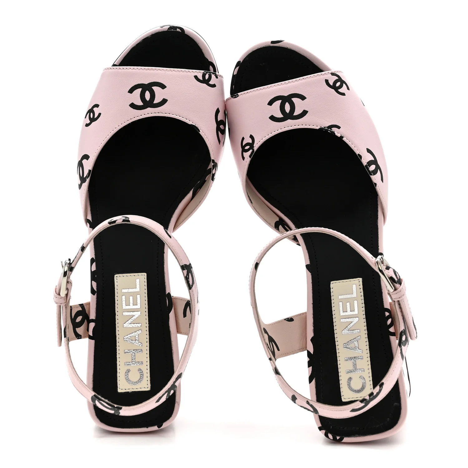 Printed Lambskin Coco Beach Sandals 37.5 Light Pink Black - Image 2