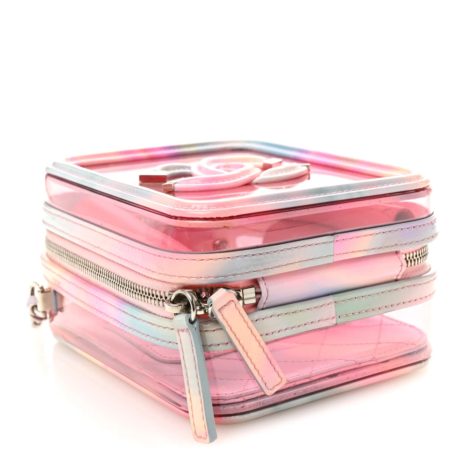 PVC Patent Calfskin Patent Lambskin Vertical Vanity Case Pink - Image 4