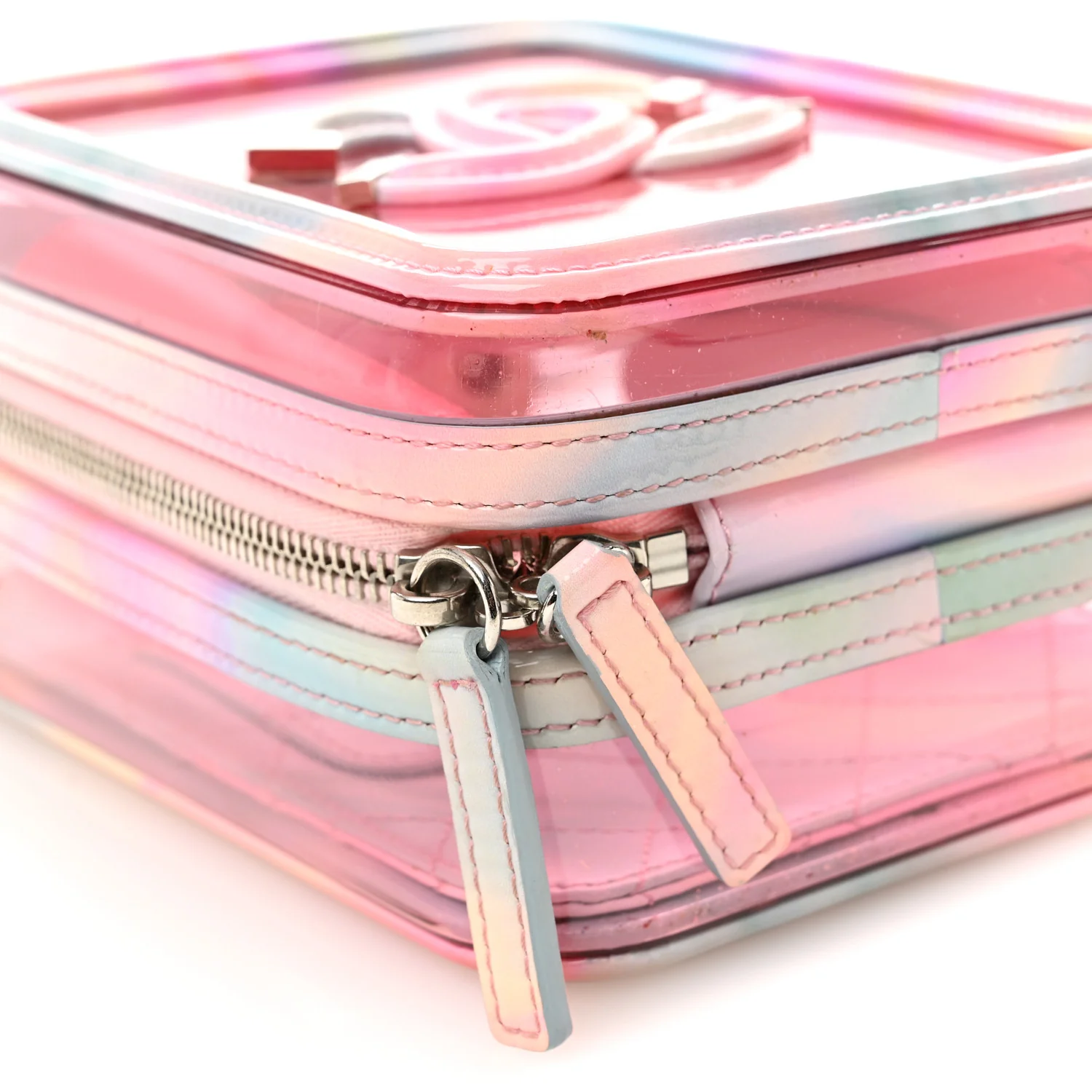 PVC Patent Calfskin Patent Lambskin Vertical Vanity Case Pink - Image 9