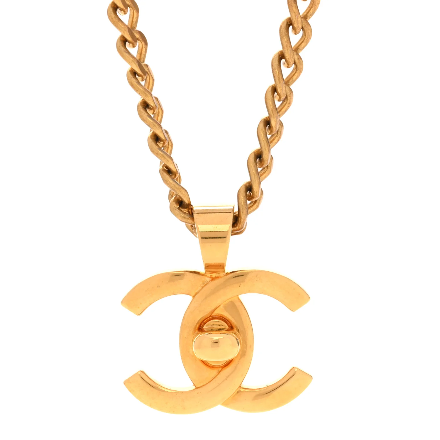 Quilted CC Pendant Chain Necklace Gold - Image 4