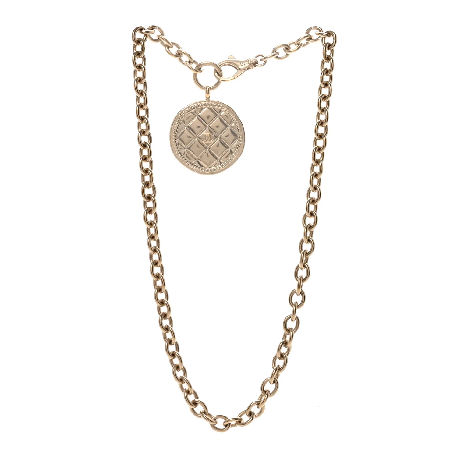 Quilted CC Pendant Chain Necklace Light Gold - Image 3