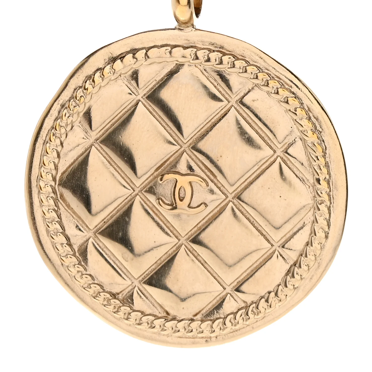 Quilted CC Pendant Chain Necklace Light Gold - Image 4