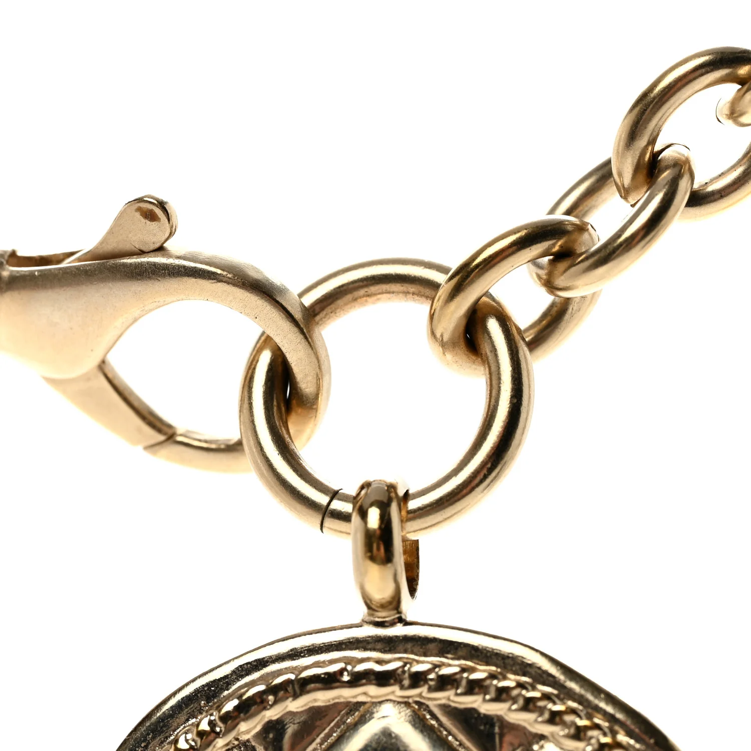 Quilted CC Pendant Chain Necklace Light Gold - Image 6