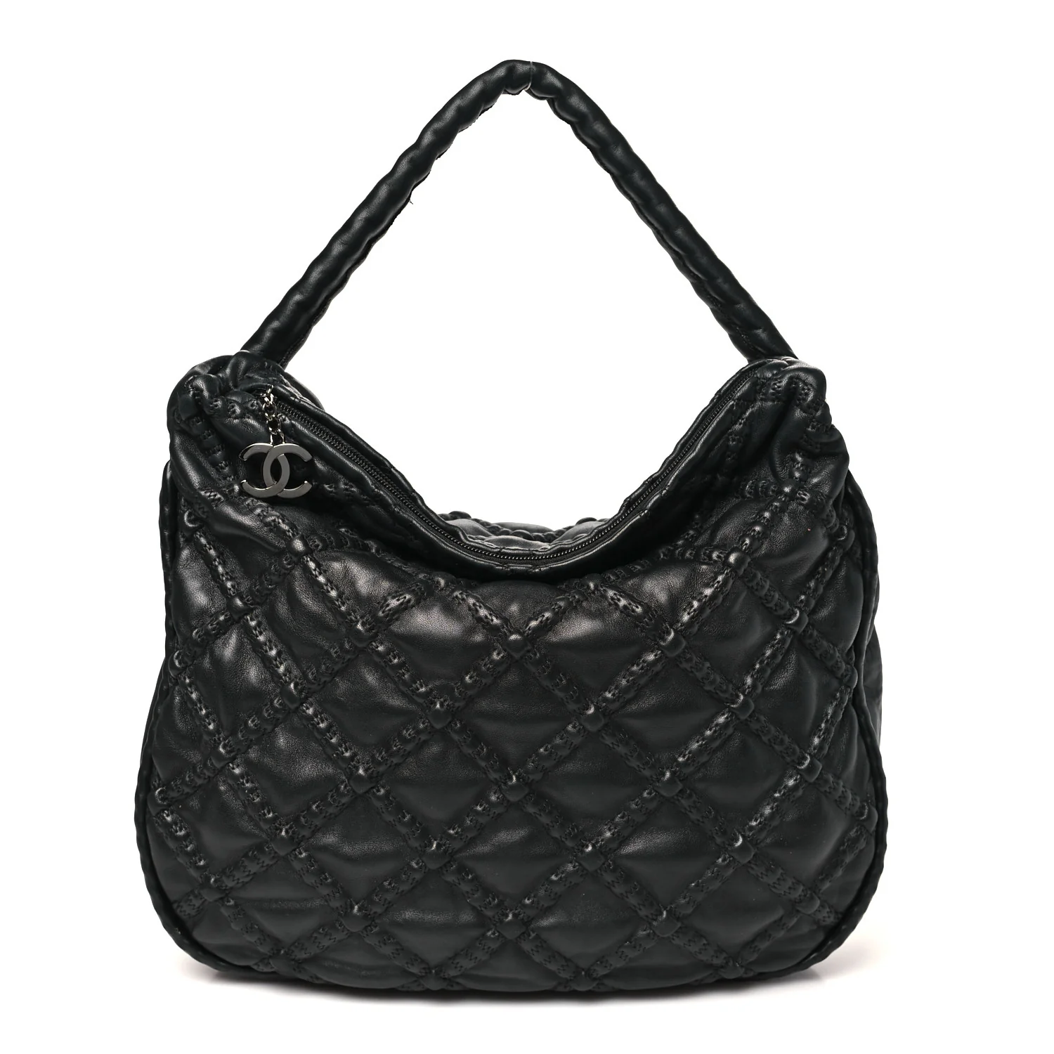 Quilted Lambskin Hidden Chain Hobo Black