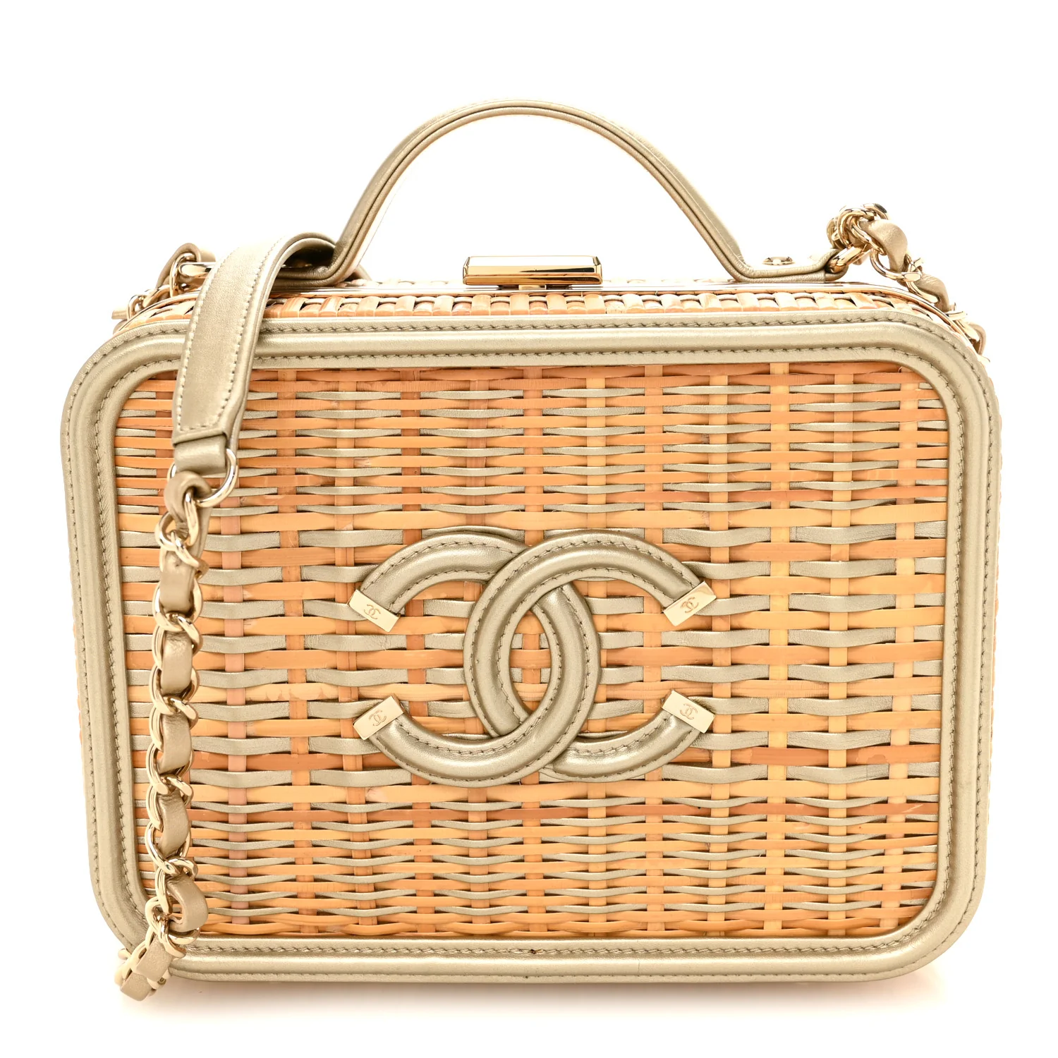 Raffia Calfskin Medium CC Filigree Vanity Case Gold