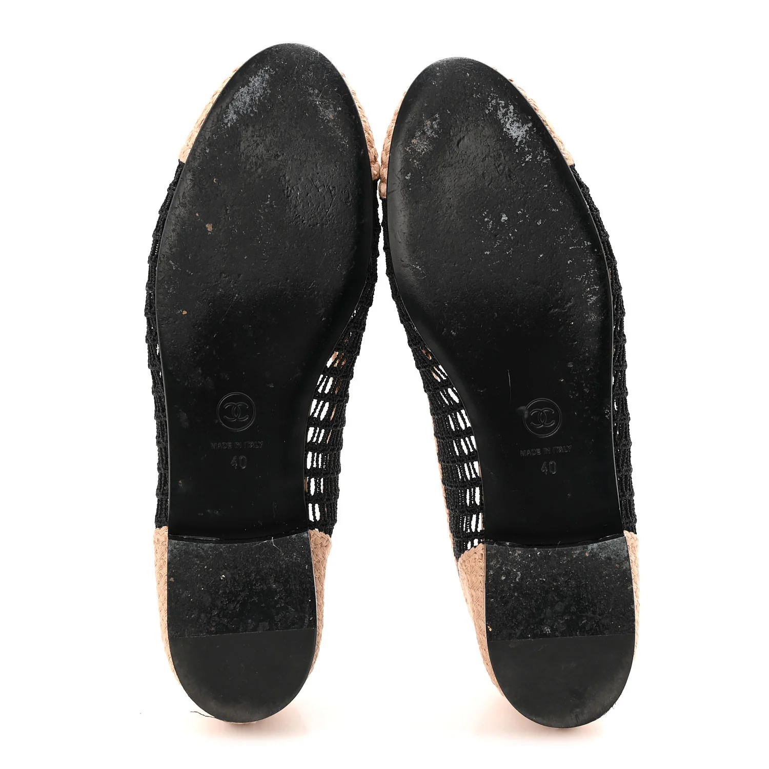Raffia Cap Toe Ballerina Flats 40 Black Beige - Image 6