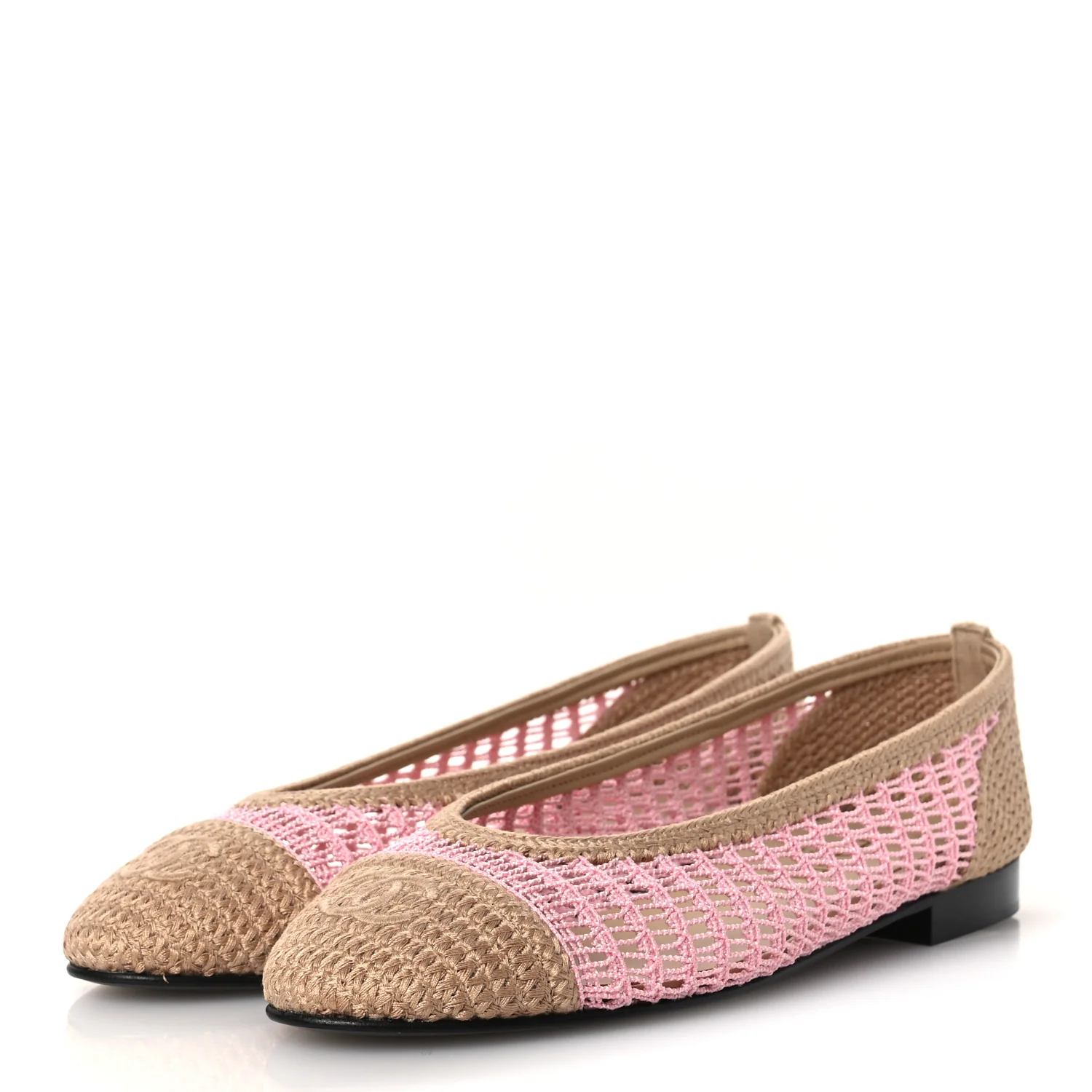 Raffia Cap Toe Ballerina Flats 40 Pink Beige - Image 4