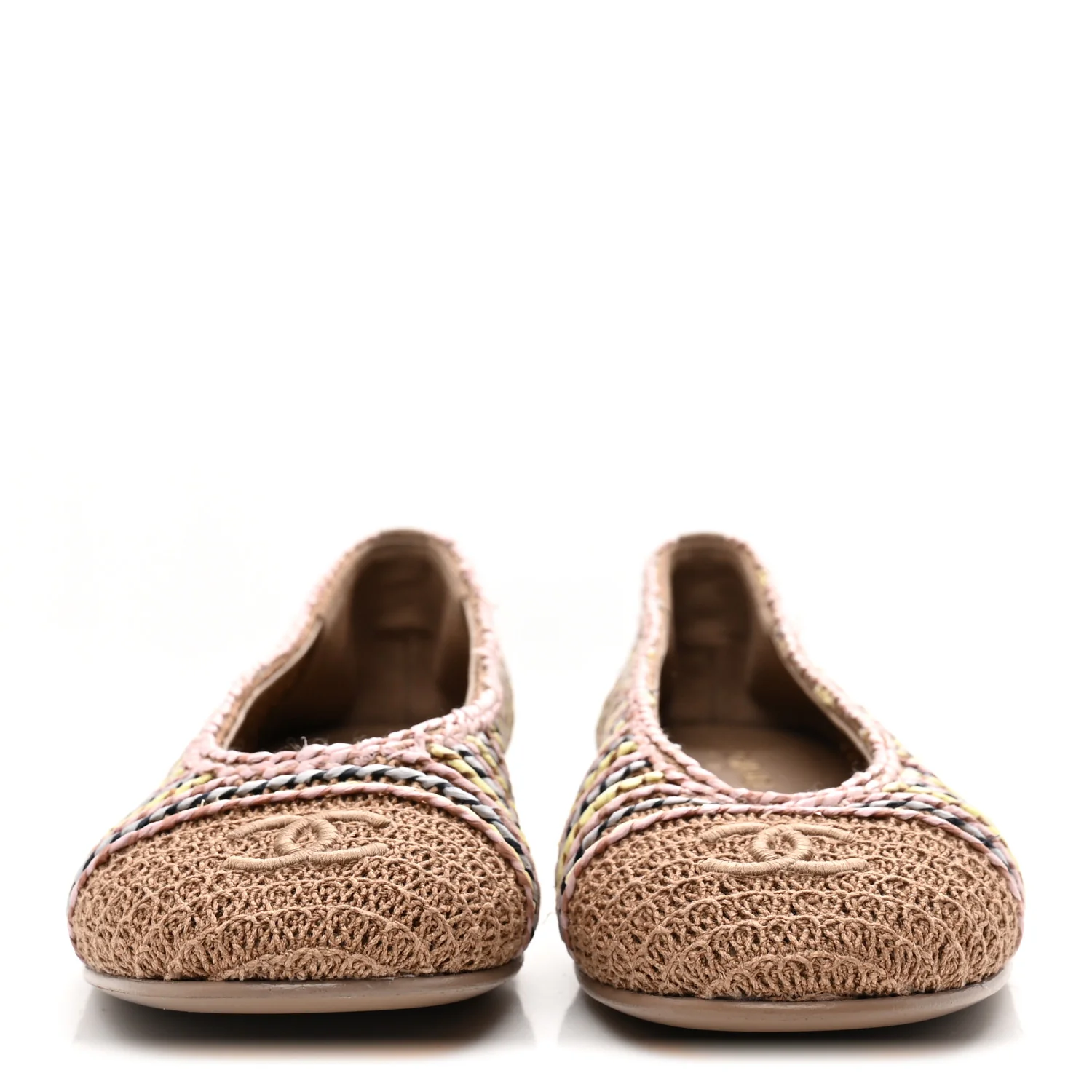 Raffia CC Cap Toe Ballerina Flats 38.5 Beige Multicolor - Image 3
