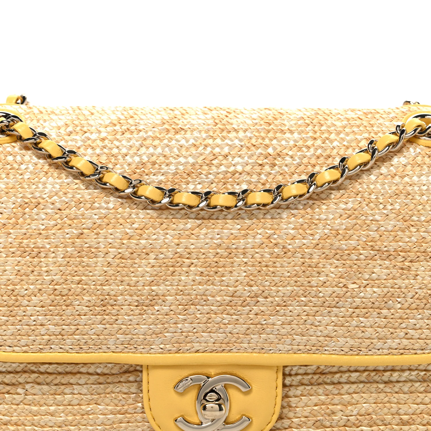 Raffia Lambskin Small Flap Bag Beige Yellow - Image 7