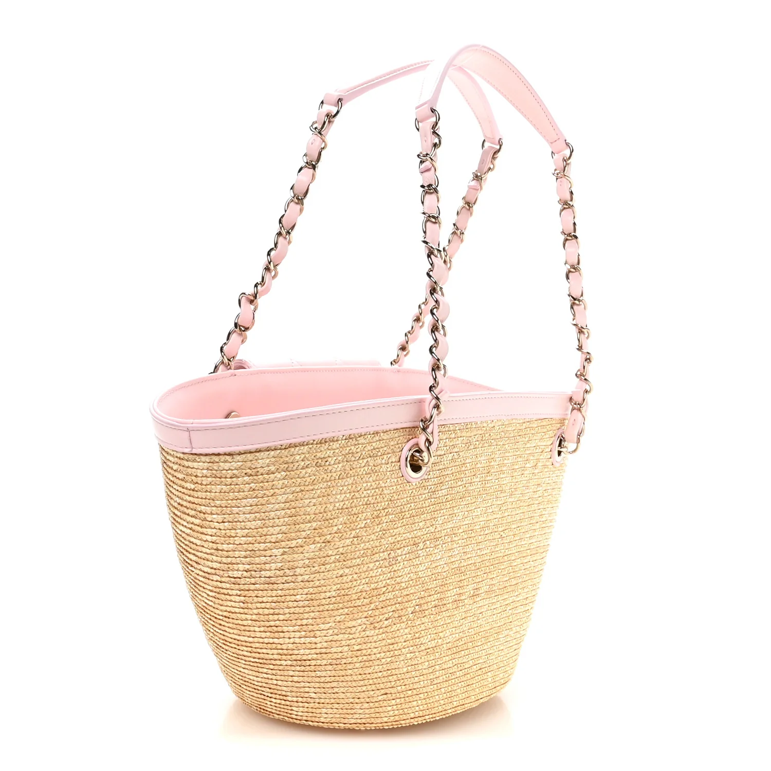 Raffia Lambskin Small Wicker Tote Beige Light Pink - Image 4