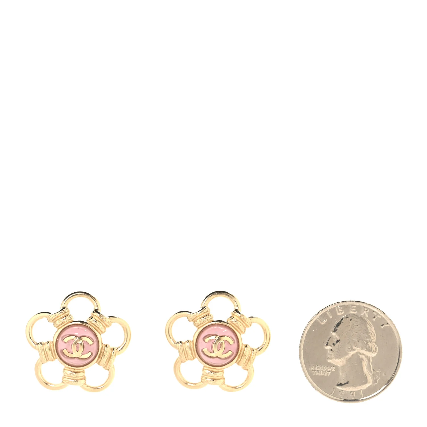 Resin CC Flower Earrings Gold Pink - Image 2