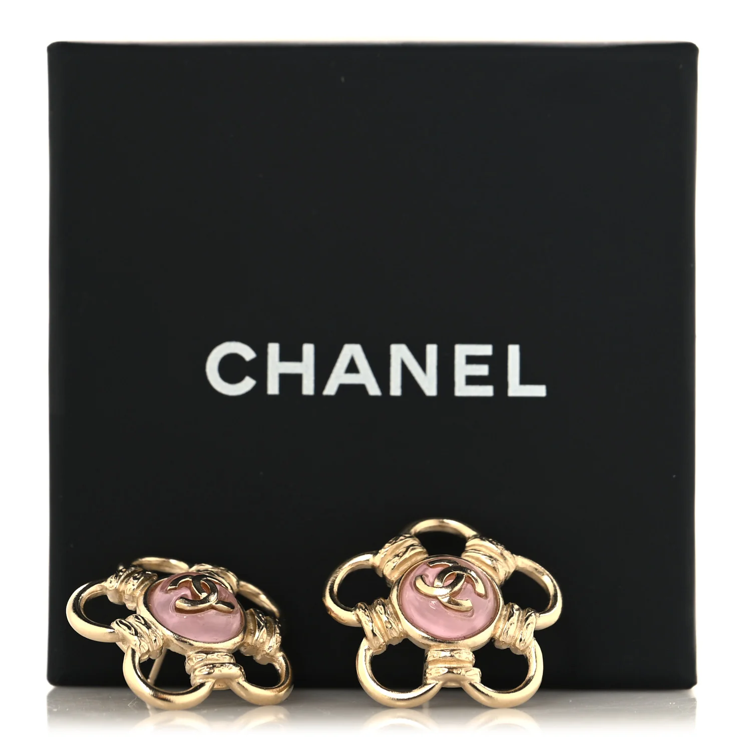 Resin CC Flower Earrings Gold Pink - Image 5