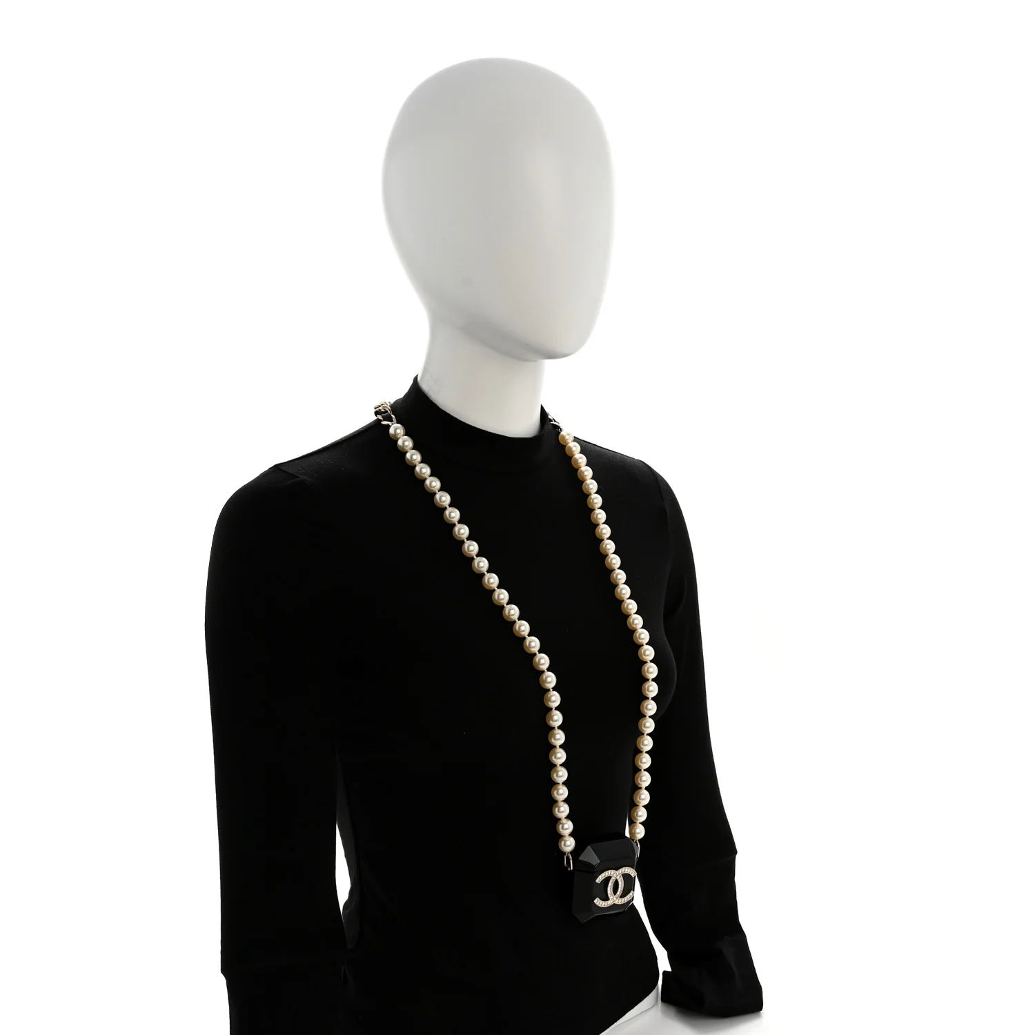 Resin Crystal Pearl Airpods Pro Holder Necklace Black Pearly White - Image 2
