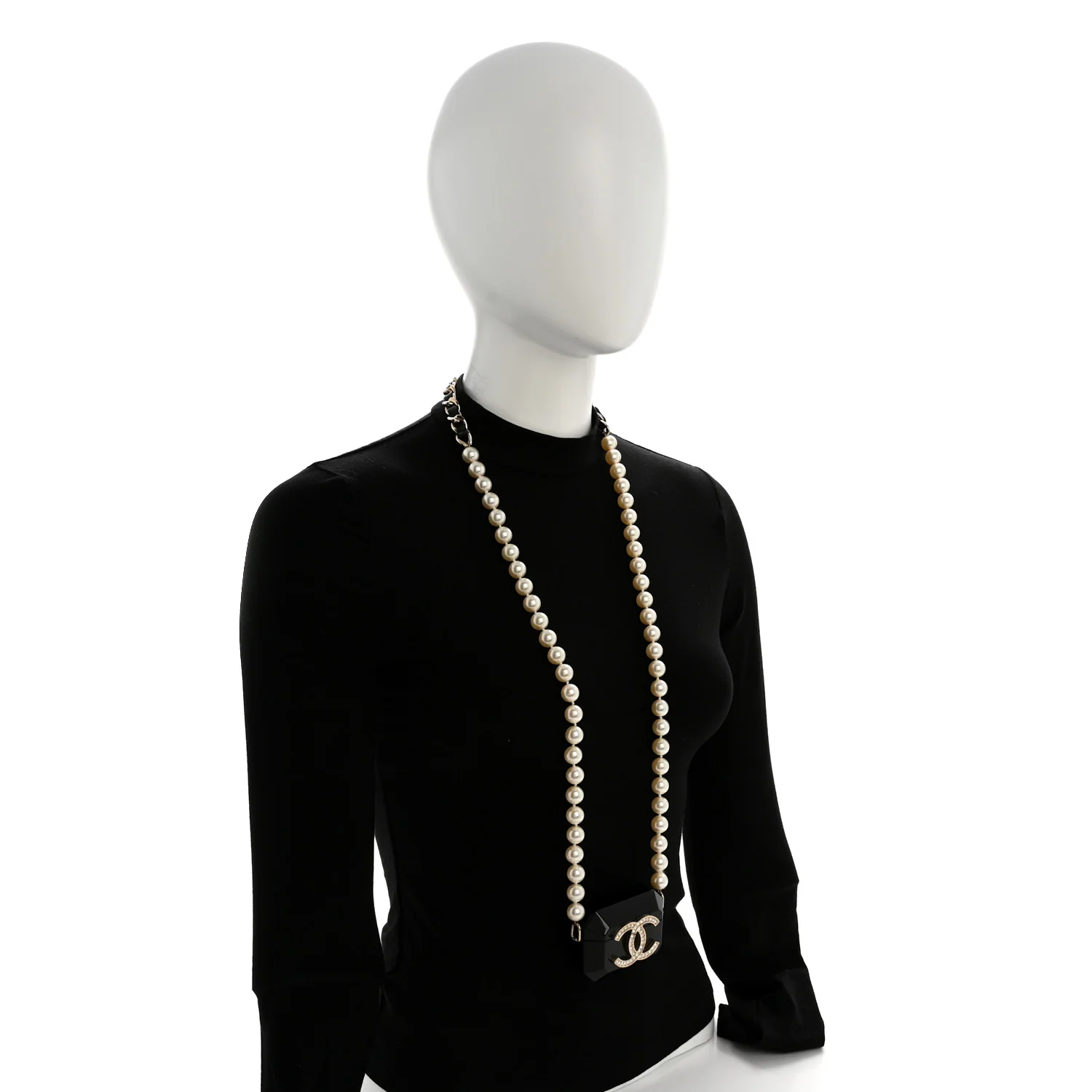 Resin Crystal Pearl Airpods Pro Holder Necklace Black Pearly White - Image 2