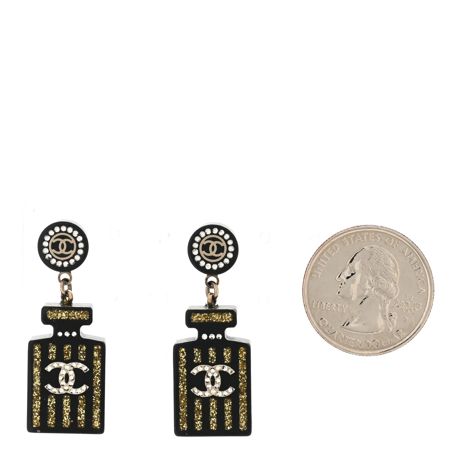 Resin Strass Perfume Bottle CC Earrings Black Gold - Image 2