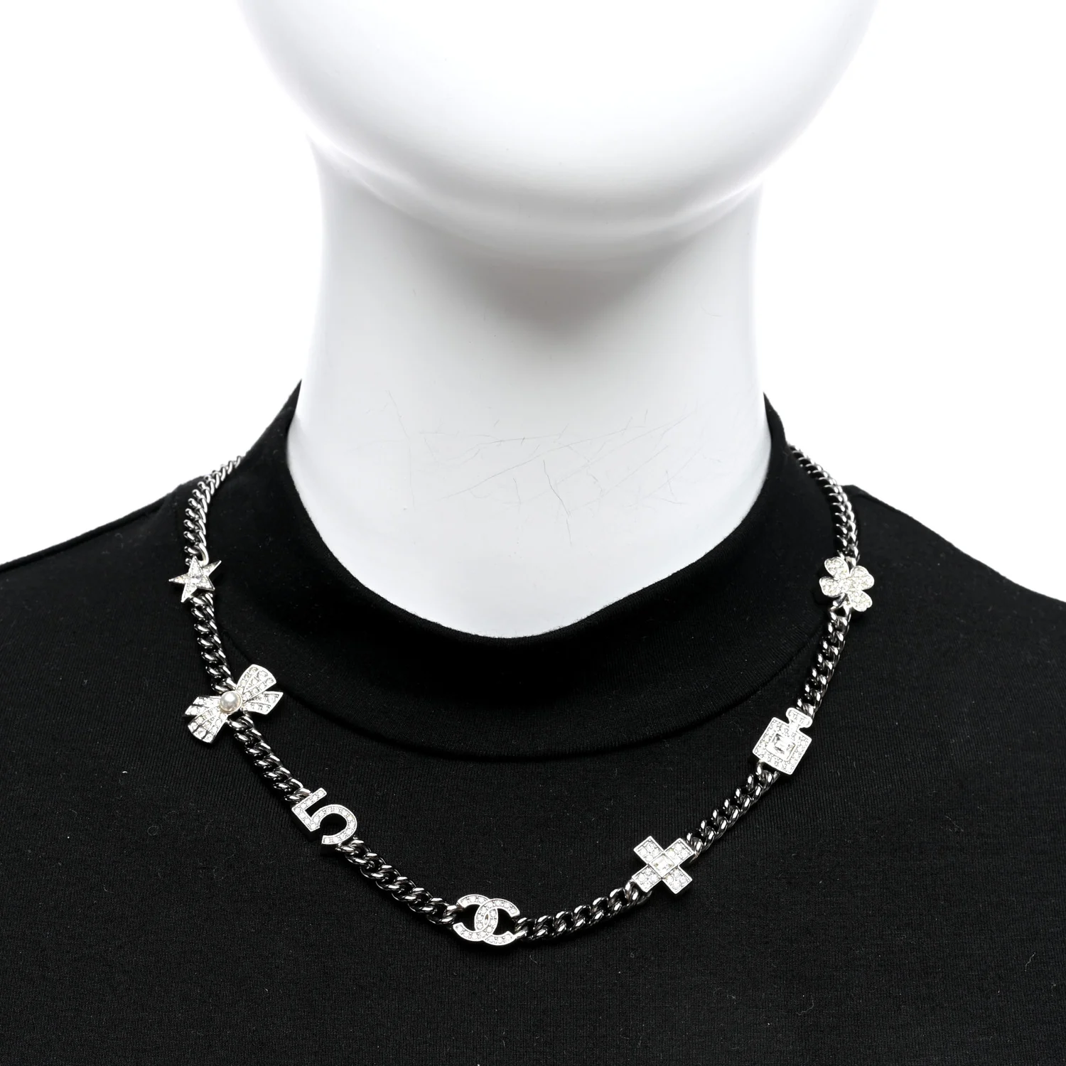 Ruthenium Crystal Chain CC Lucky Charms Choker Silver - Image 2