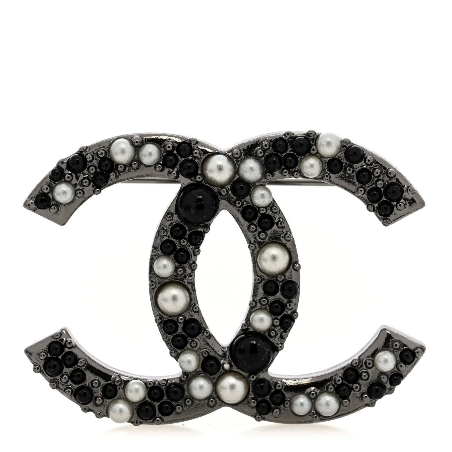 Ruthenium Pearl Large CC Brooch Black