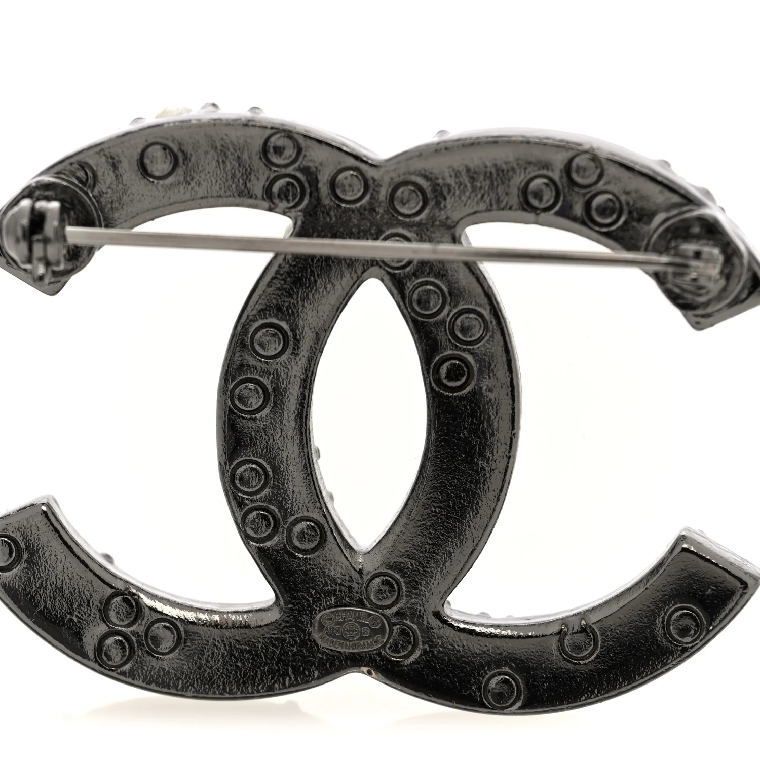 Ruthenium Pearl Large CC Brooch Black - Image 3